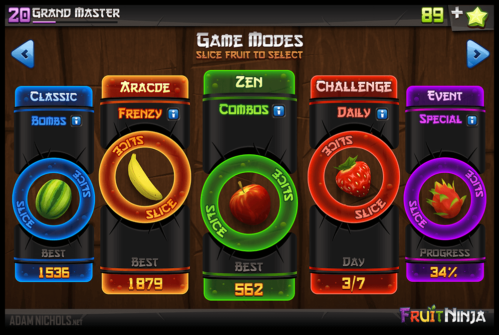 Fruit Ninja - UI Design: Game Modes Select (split-test)