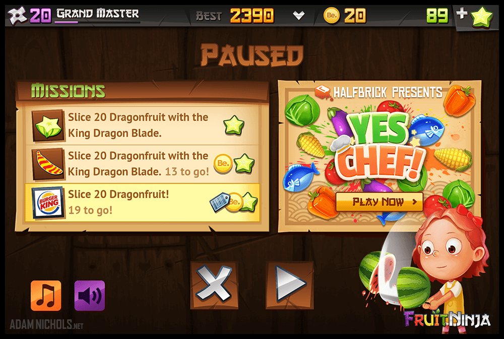 Fruit Ninja - UI Design: Pause Menu