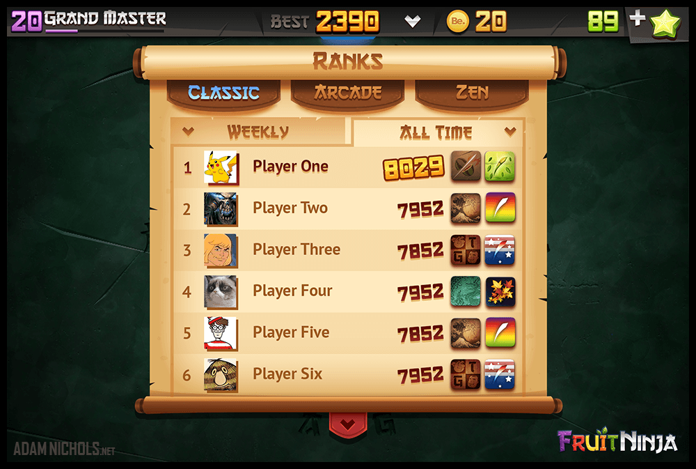 Fruit Ninja - UI Design: Ranks - Classic Popup