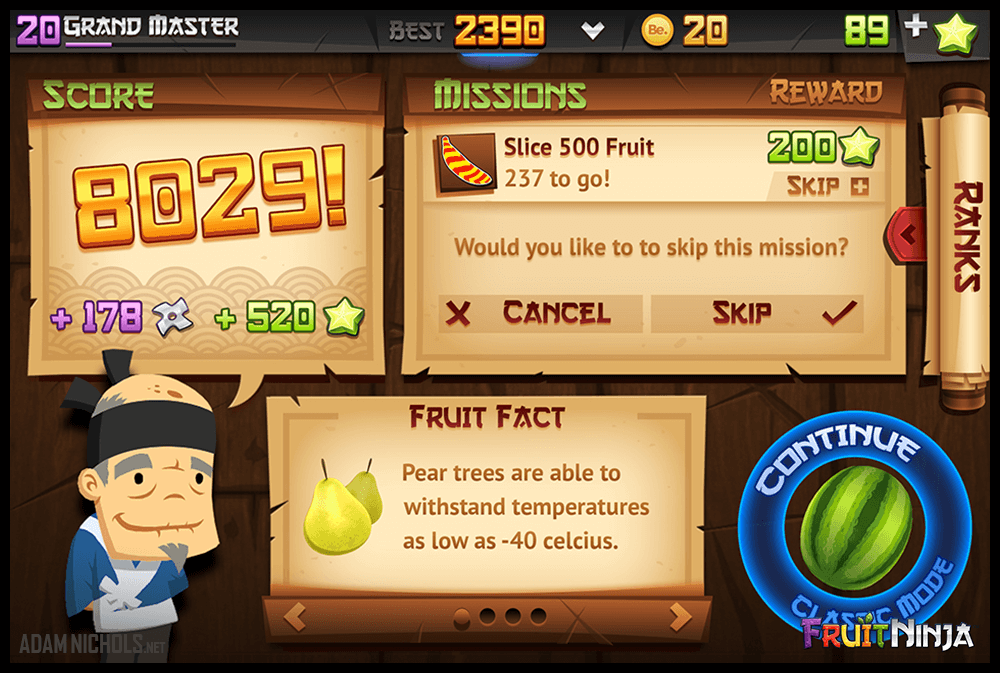 Fruit Ninja - UI Design: Results - Missions Skip