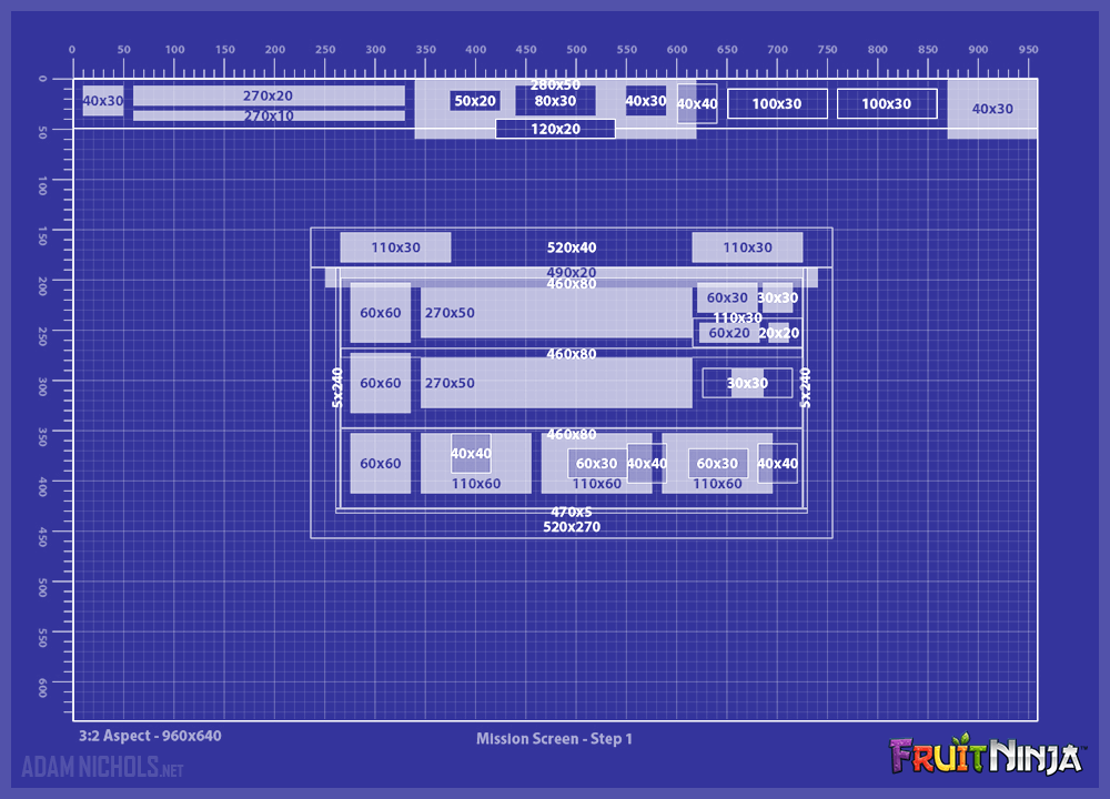 Fruit Ninja - UI Design: Sizing Grid of Missions Screen