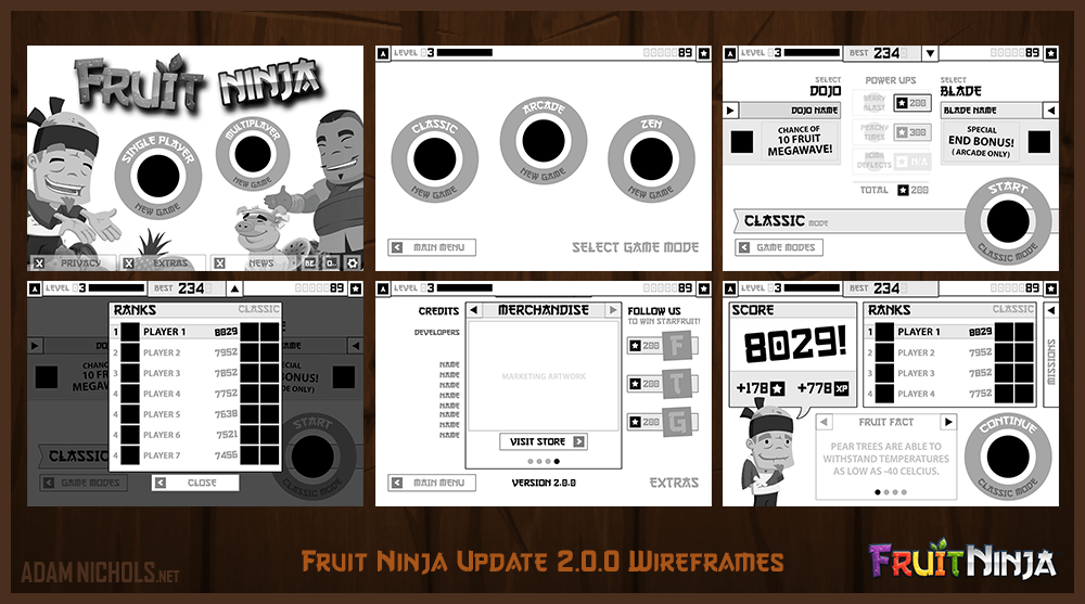 Fruit Ninja - UX Design: Wireframes