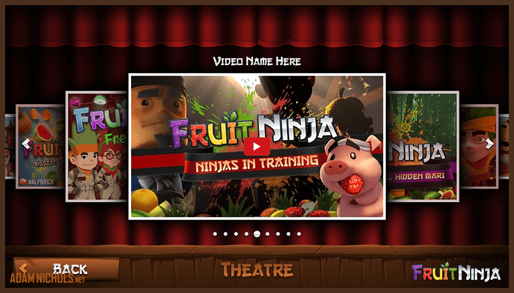 Fruit Ninja - UI Design: In-game YouTube Theatre (split-test)