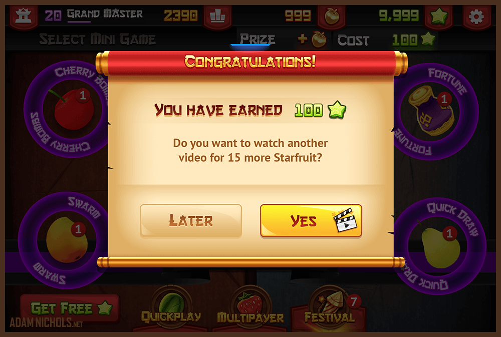 Fruit Ninja 5th Anniversary Update - UI: Free Starfruit Popup