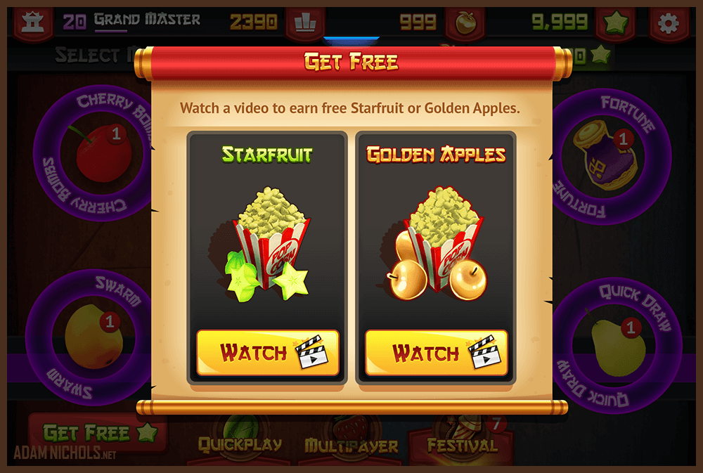 Fruit Ninja 5th Anniversary Update - UI: Watch Video Screen