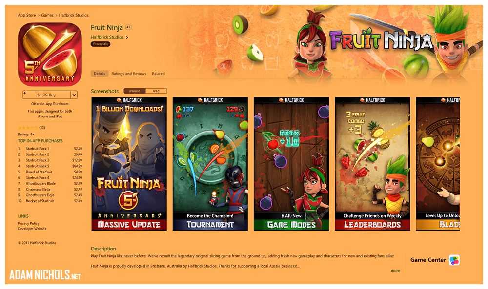 Fruit Ninja 5th Anniversary Update - iTunes Storefront Page